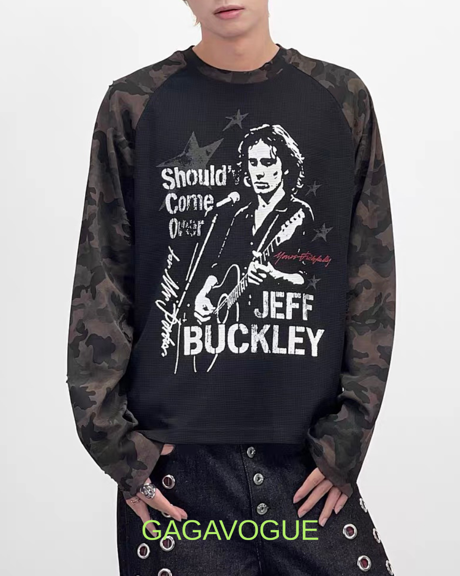 GAGAVOGUE JEFF BUCKLEY CAMO SLEEVE GRAPHIC LONG SLEEVE TEE
