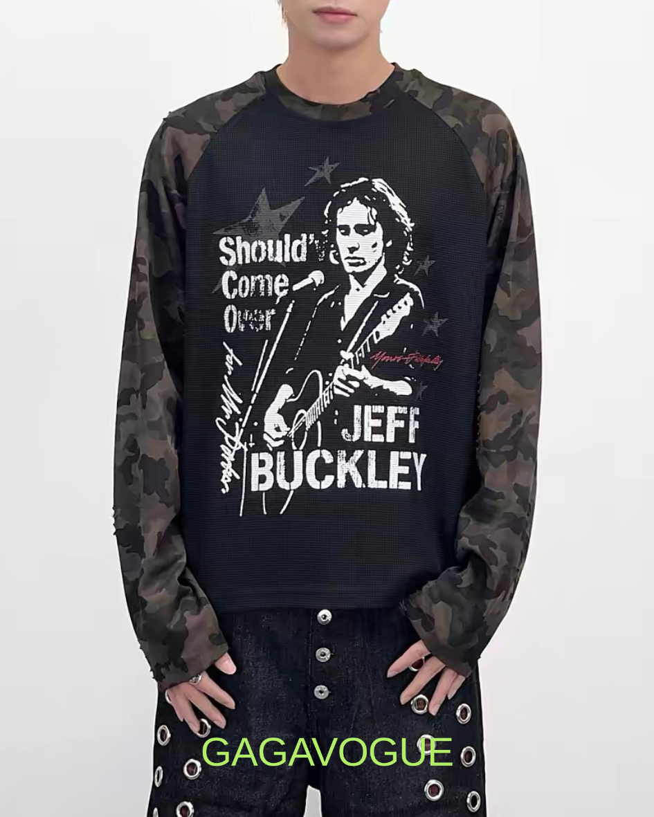 GAGAVOGUE JEFF BUCKLEY CAMO SLEEVE GRAPHIC LONG SLEEVE TEE