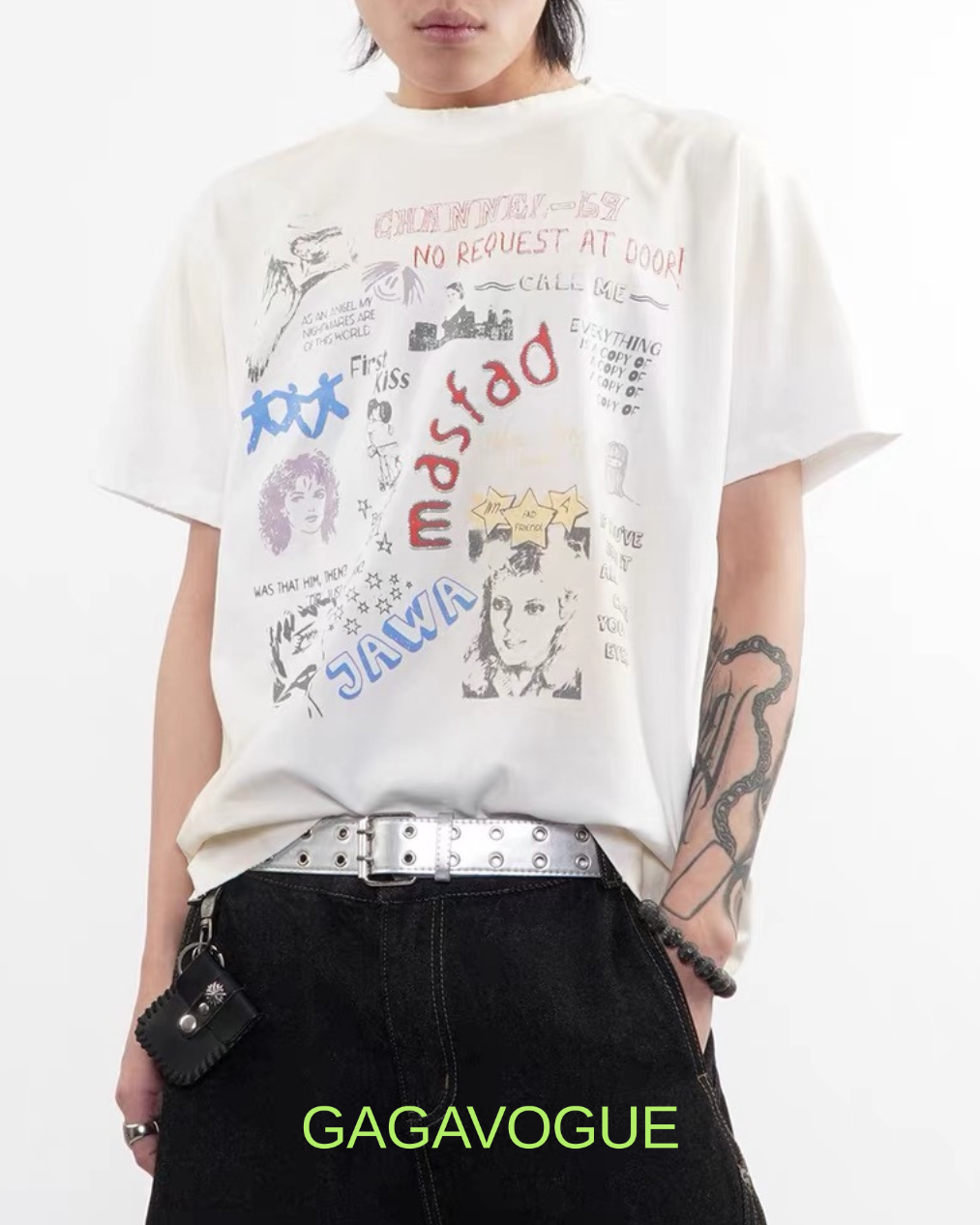 GAGAVOGUE CHINNEL-81 NO REQUEST AT DOOR VINTAGE GRAPHIC TEE