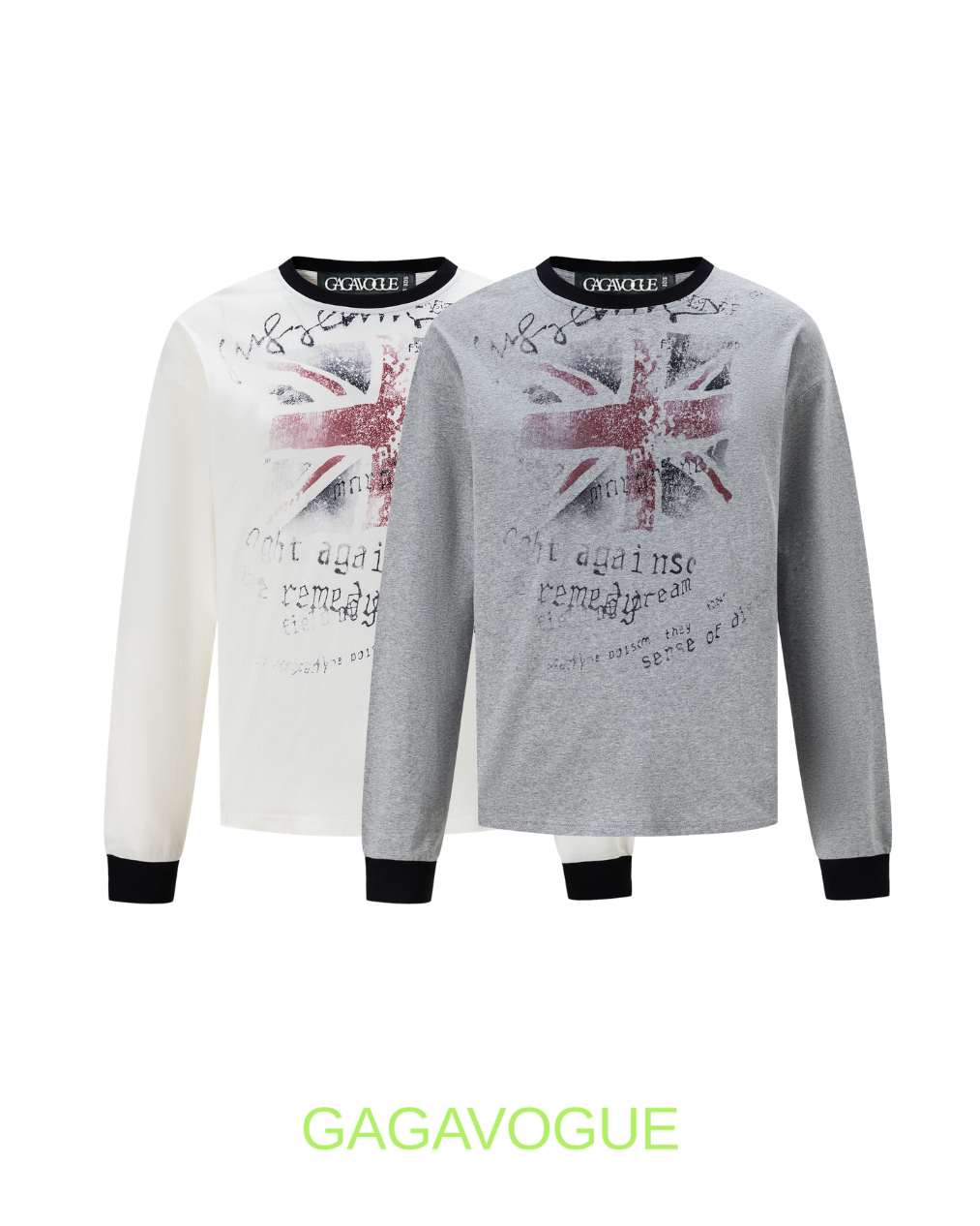 GAGAVOGUE UNION JACK GRAPHIC LONG SLEEVE T-SHIRT
