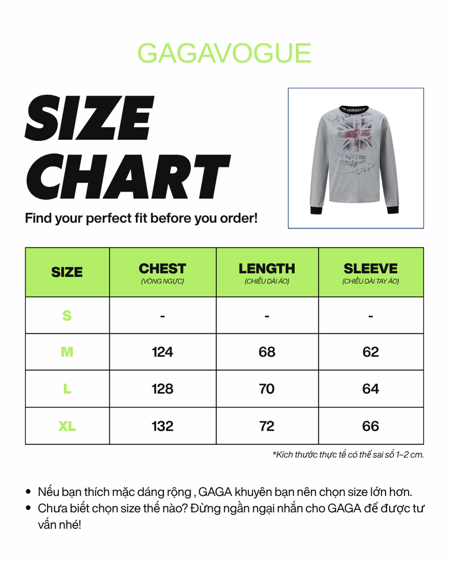 GAGAVOGUE UNION JACK GRAPHIC LONG SLEEVE T-SHIRT