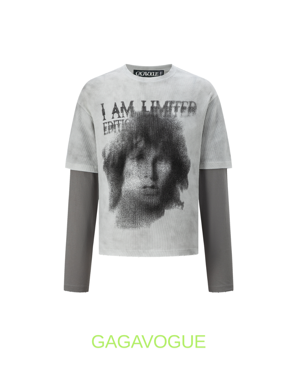 GAGAVOGUE BLACK & GREY LAYERED GRAPHIC MESH TEE