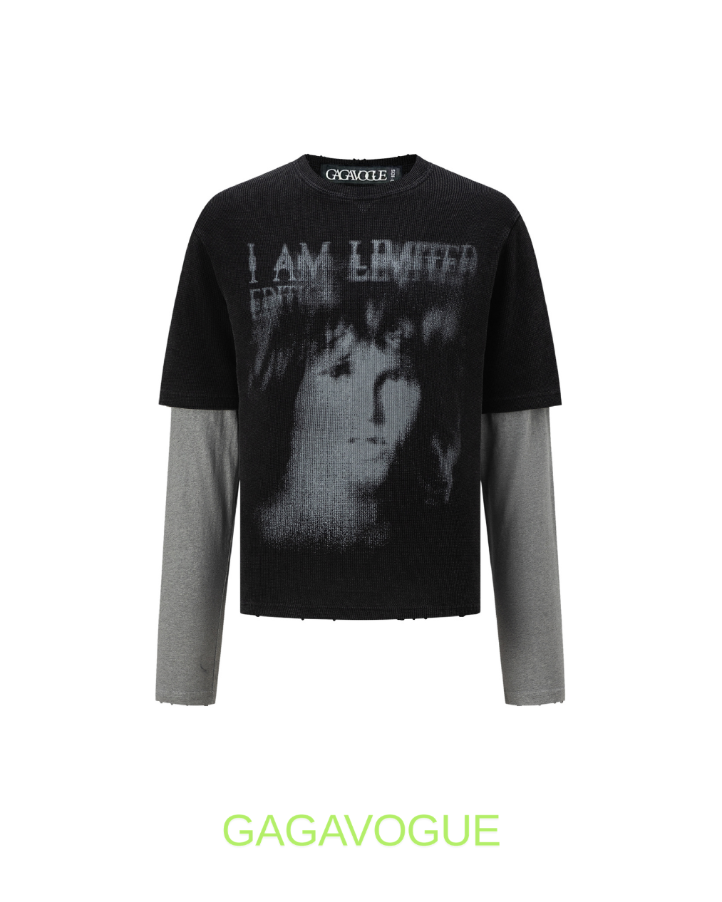 GAGAVOGUE BLACK & GREY LAYERED GRAPHIC MESH TEE