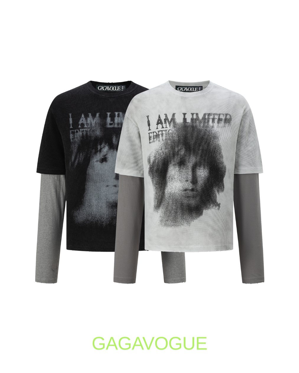 GAGAVOGUE BLACK & GREY LAYERED GRAPHIC MESH TEE