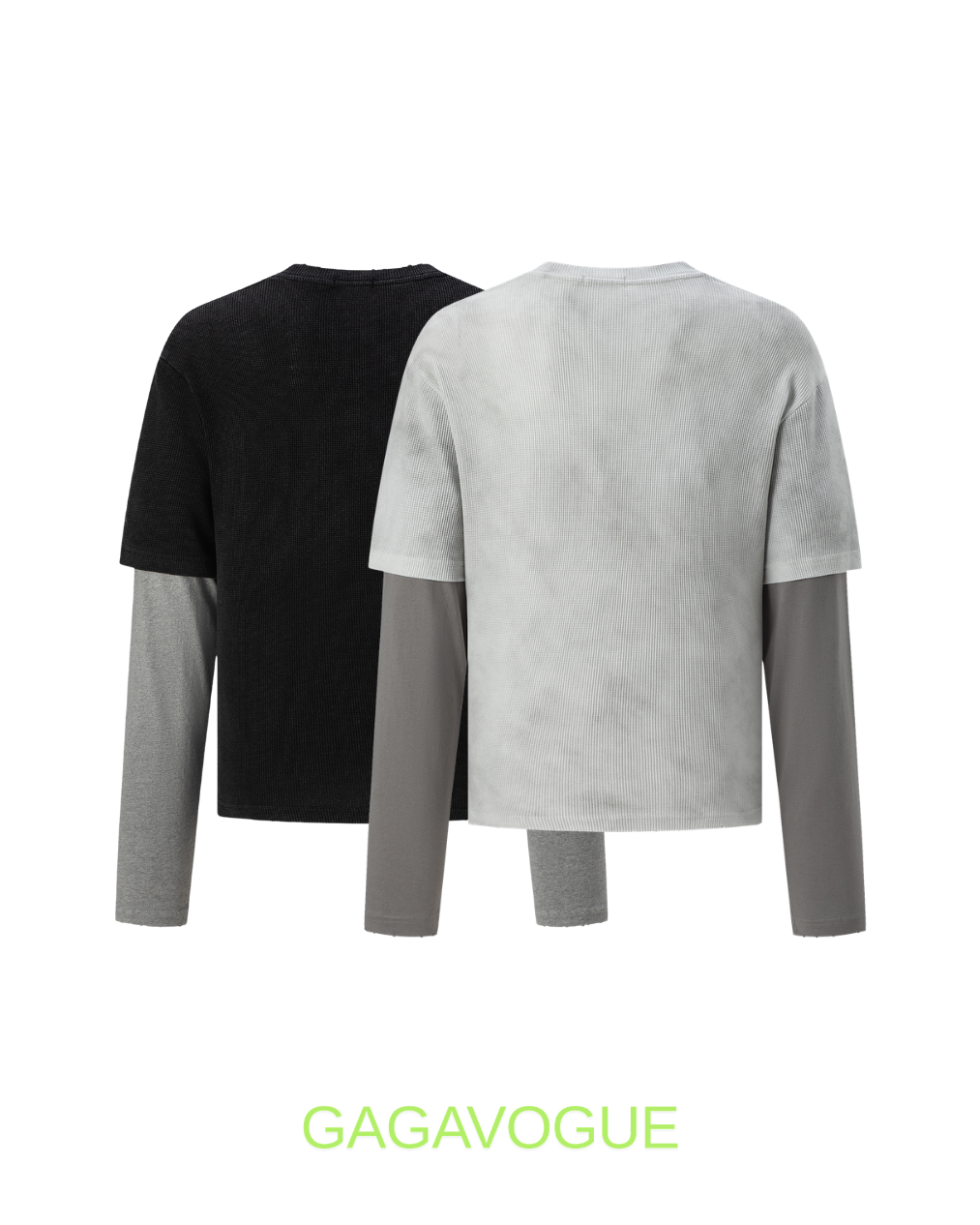 GAGAVOGUE BLACK & GREY LAYERED GRAPHIC MESH TEE