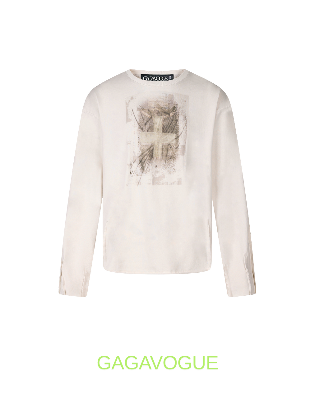 GAGAVOGUE OFF-WHITE ABSTRACT CROSS GRAPHIC LONG SLEEVE T-SHIRT