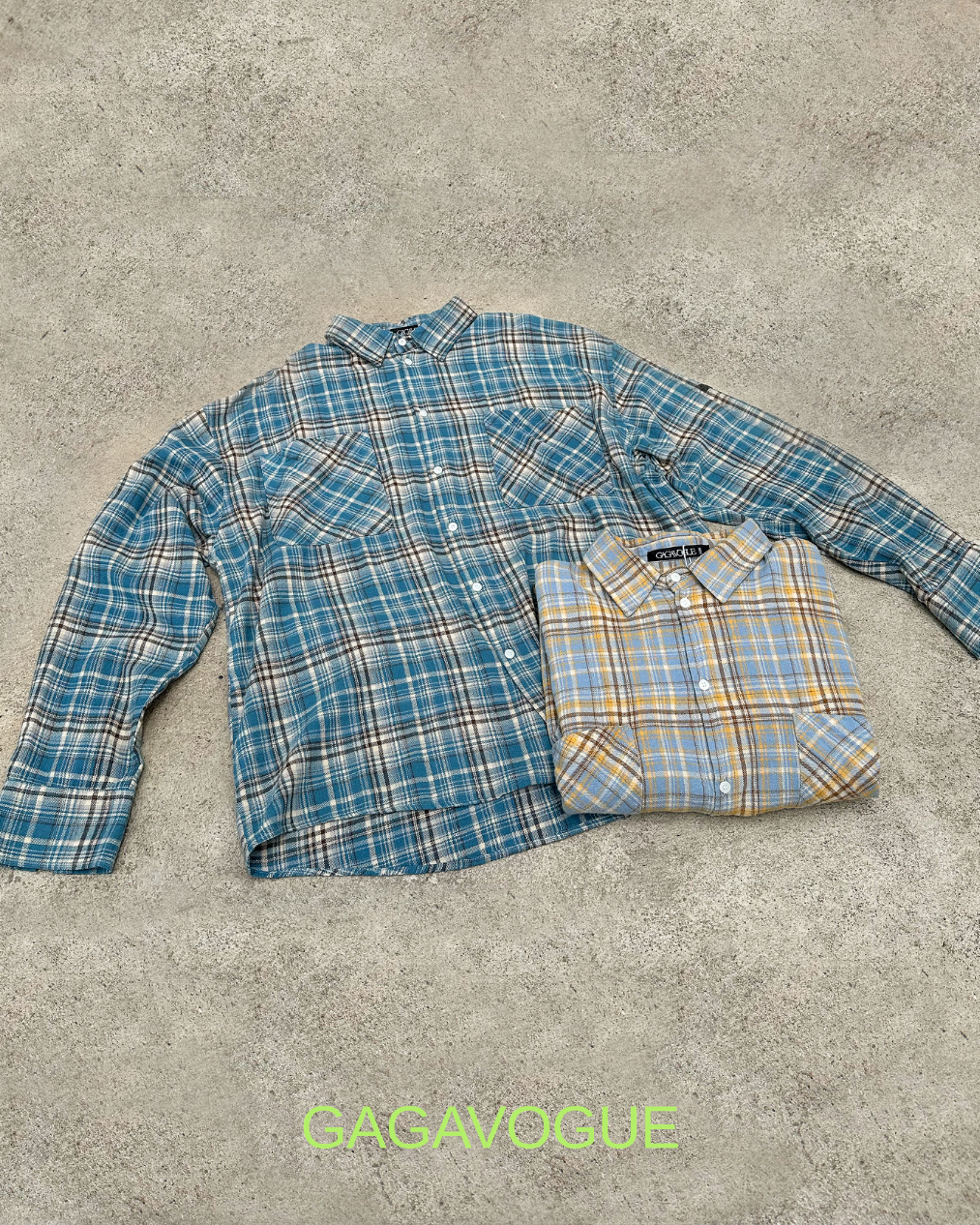 GAGAVOGUE PLAID DOUBLE POCKET OVERSIZED BUTTON-UP SHIRT