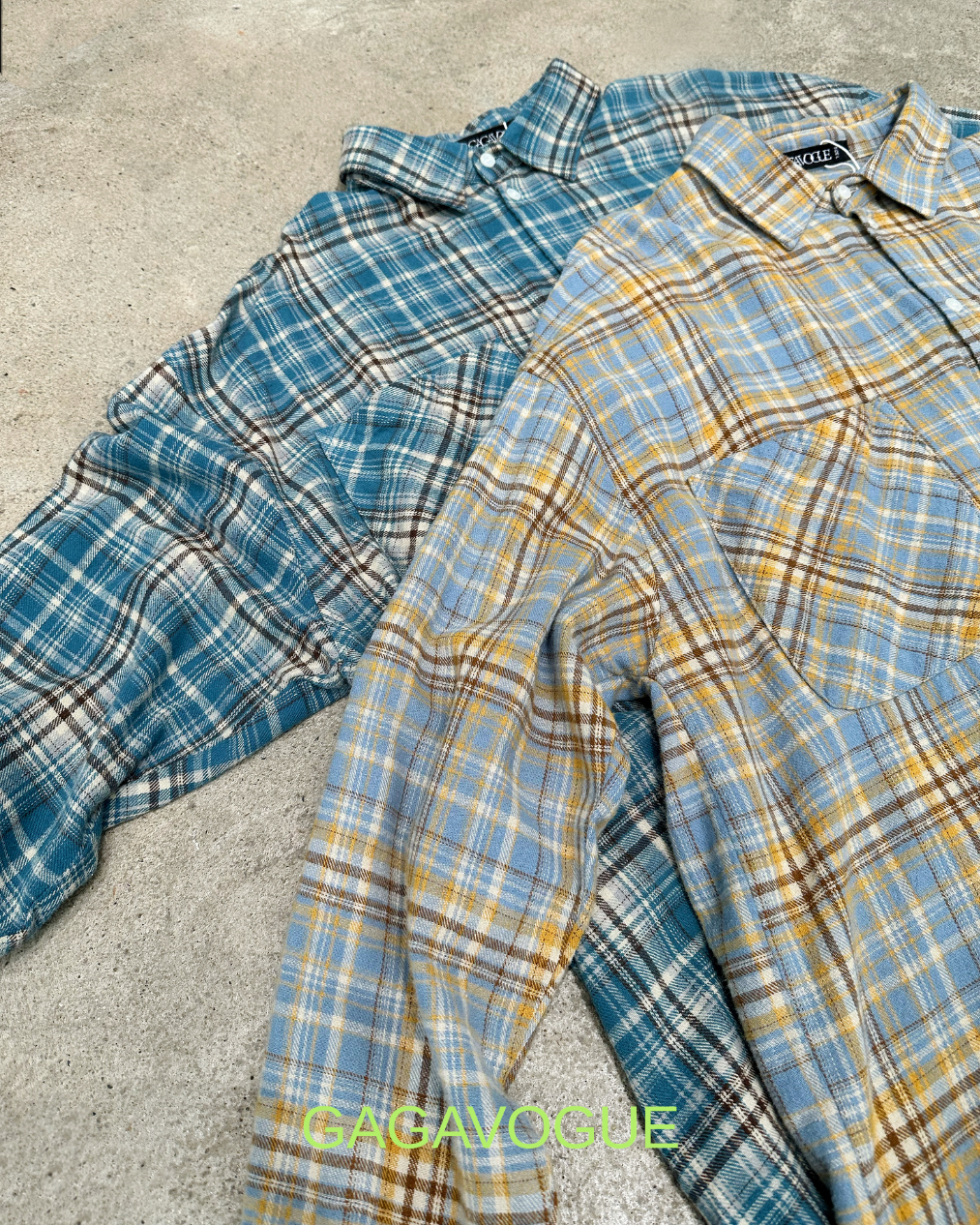 GAGAVOGUE PLAID DOUBLE POCKET OVERSIZED BUTTON-UP SHIRT