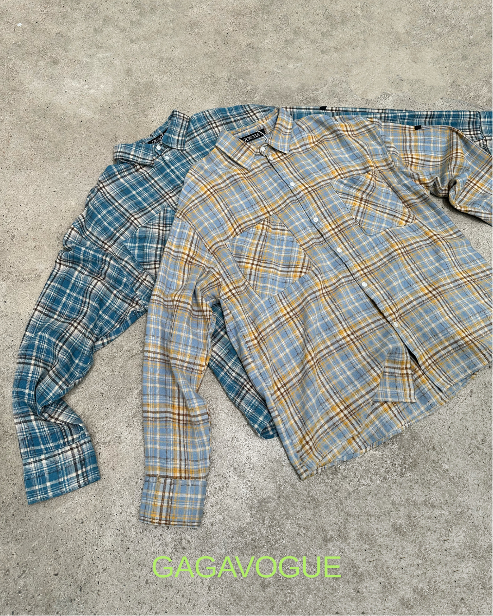 GAGAVOGUE PLAID DOUBLE POCKET OVERSIZED BUTTON-UP SHIRT