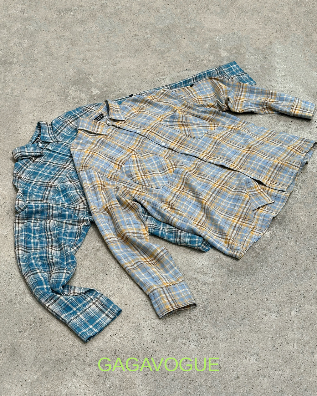 GAGAVOGUE PLAID DOUBLE POCKET OVERSIZED BUTTON-UP SHIRT