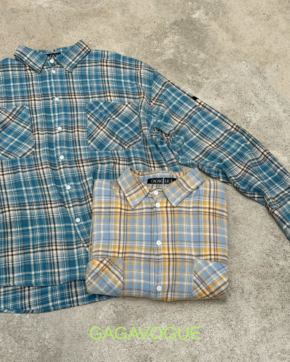 GAGAVOGUE PLAID DOUBLE POCKET OVERSIZED BUTTON-UP SHIRT