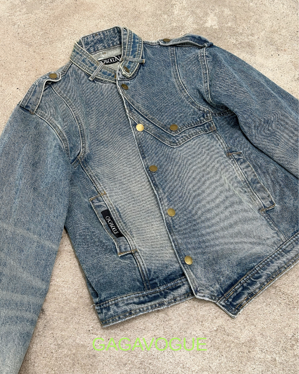 GAGAVOGUE BLUE ASYMMETRIC DENIM BUTTON-UP JACKET
