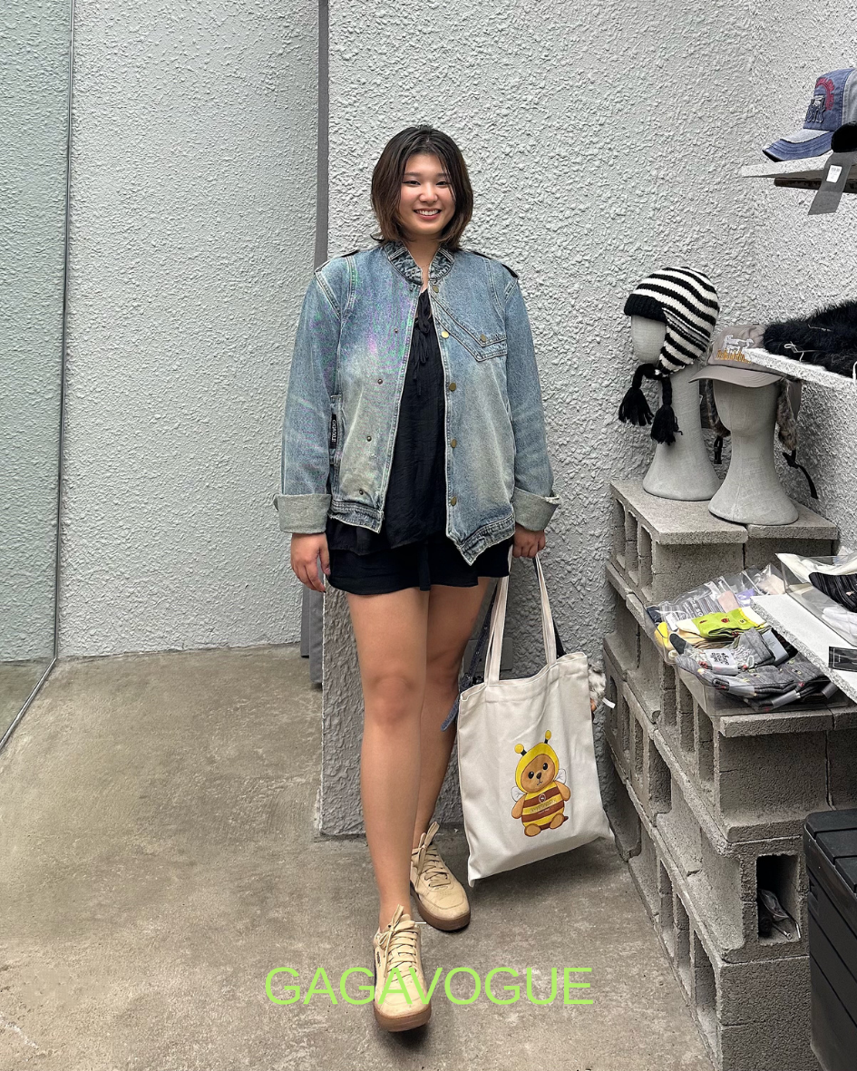 GAGAVOGUE BLUE ASYMMETRIC DENIM BUTTON-UP JACKET