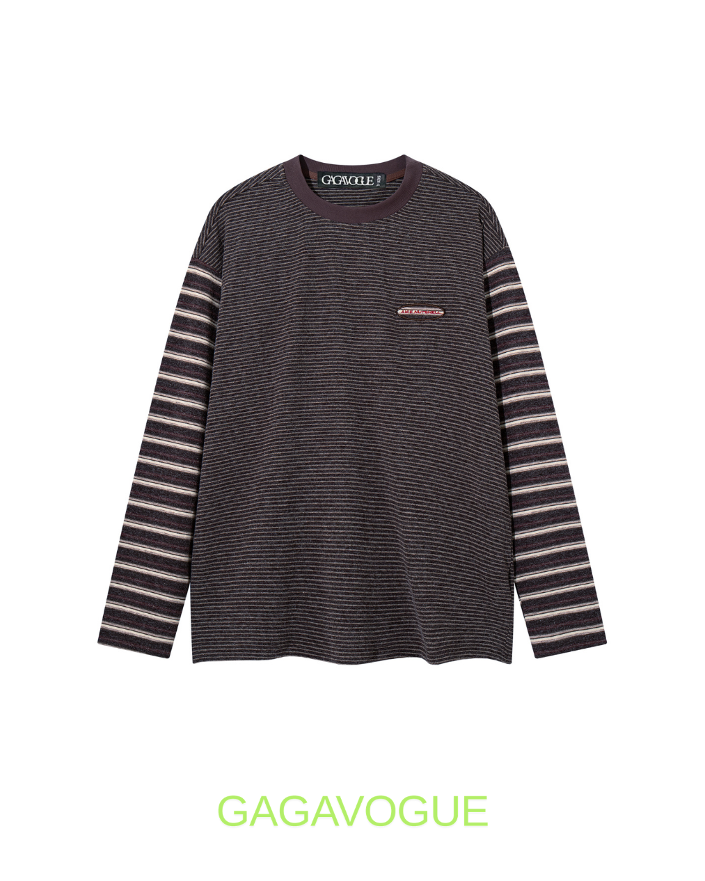 GAGAVOGUE FINE STRIPE CONTRAST SLEEVE LONG SLEEVE T-SHIRT