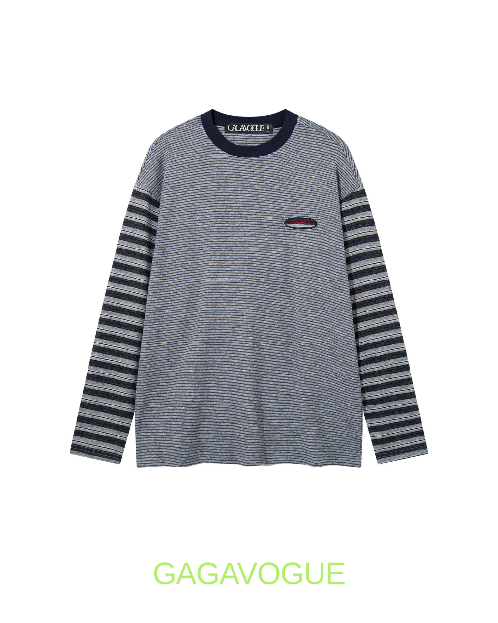 GAGAVOGUE FINE STRIPE CONTRAST SLEEVE LONG SLEEVE T-SHIRT