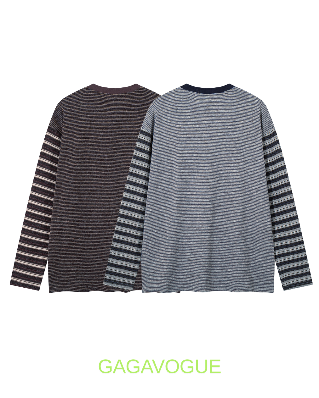 GAGAVOGUE FINE STRIPE CONTRAST SLEEVE LONG SLEEVE T-SHIRT