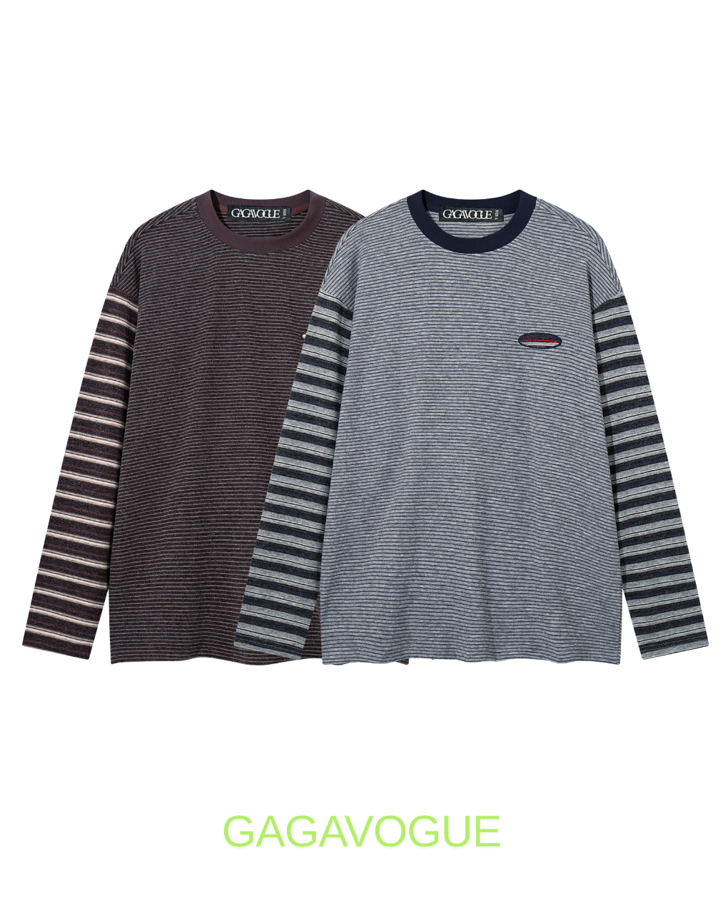 GAGAVOGUE FINE STRIPE CONTRAST SLEEVE LONG SLEEVE T-SHIRT