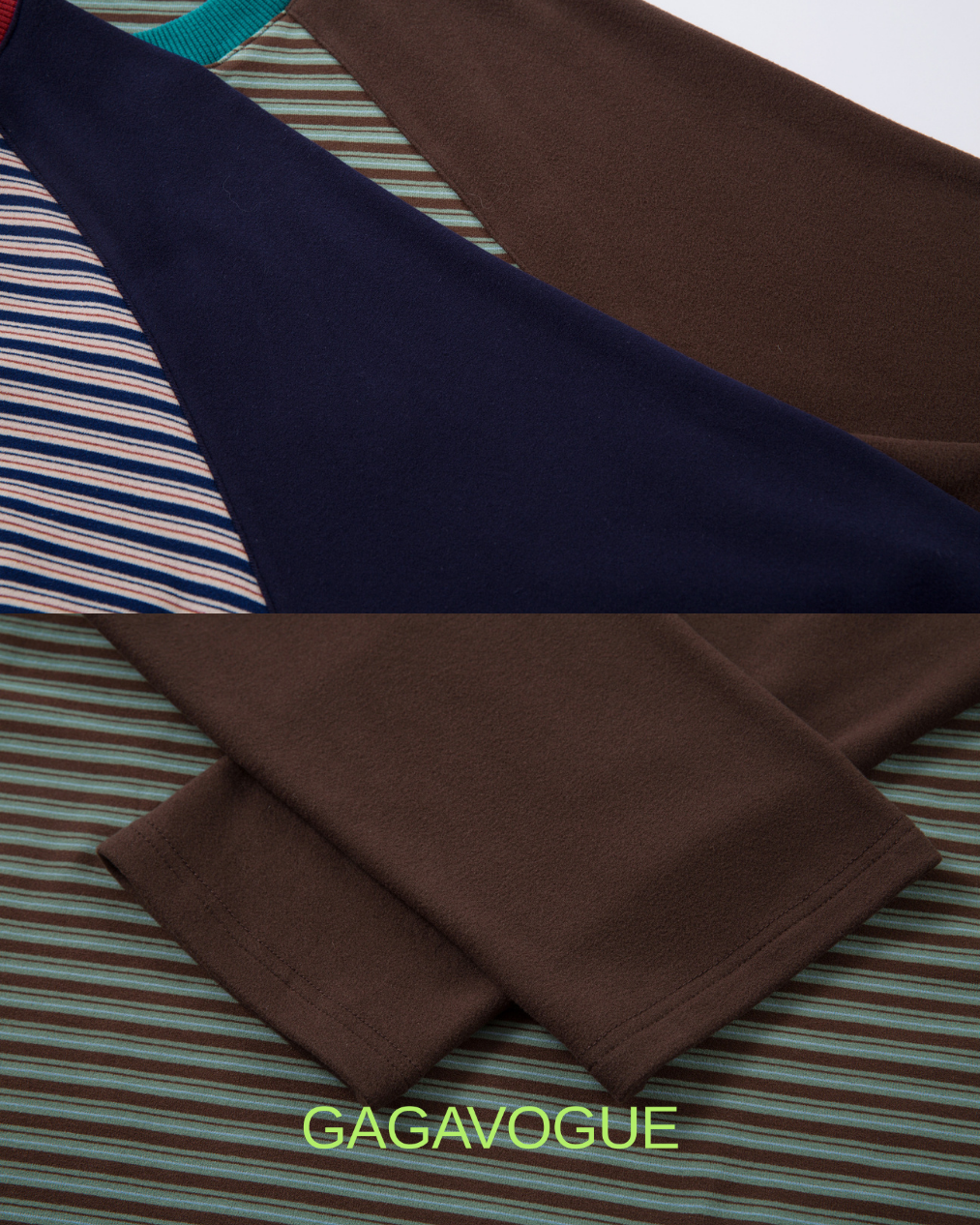 GAGAVOGUE CONTRAST RAGLAN STRIPE LONG SLEEVE T-SHIRT
