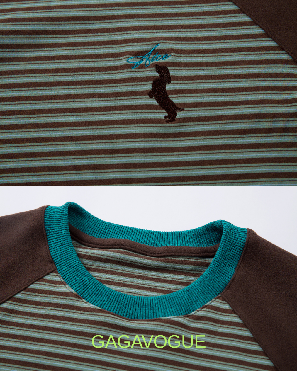 GAGAVOGUE CONTRAST RAGLAN STRIPE LONG SLEEVE T-SHIRT