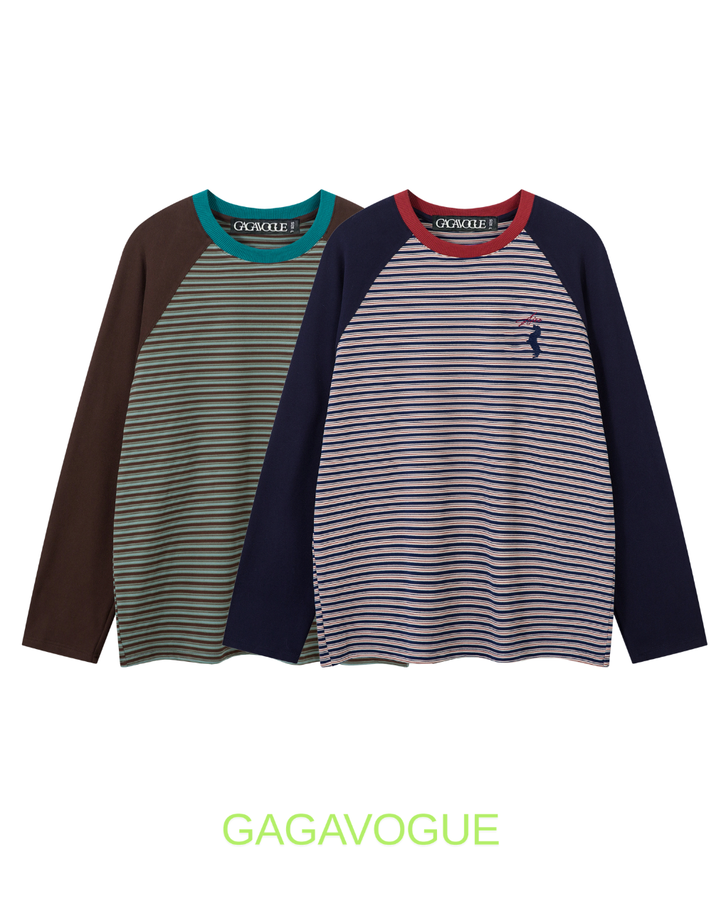 GAGAVOGUE CONTRAST RAGLAN STRIPE LONG SLEEVE T-SHIRT
