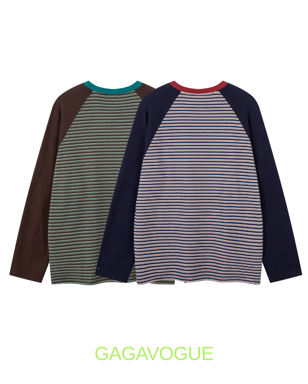 GAGAVOGUE CONTRAST RAGLAN STRIPE LONG SLEEVE T-SHIRT