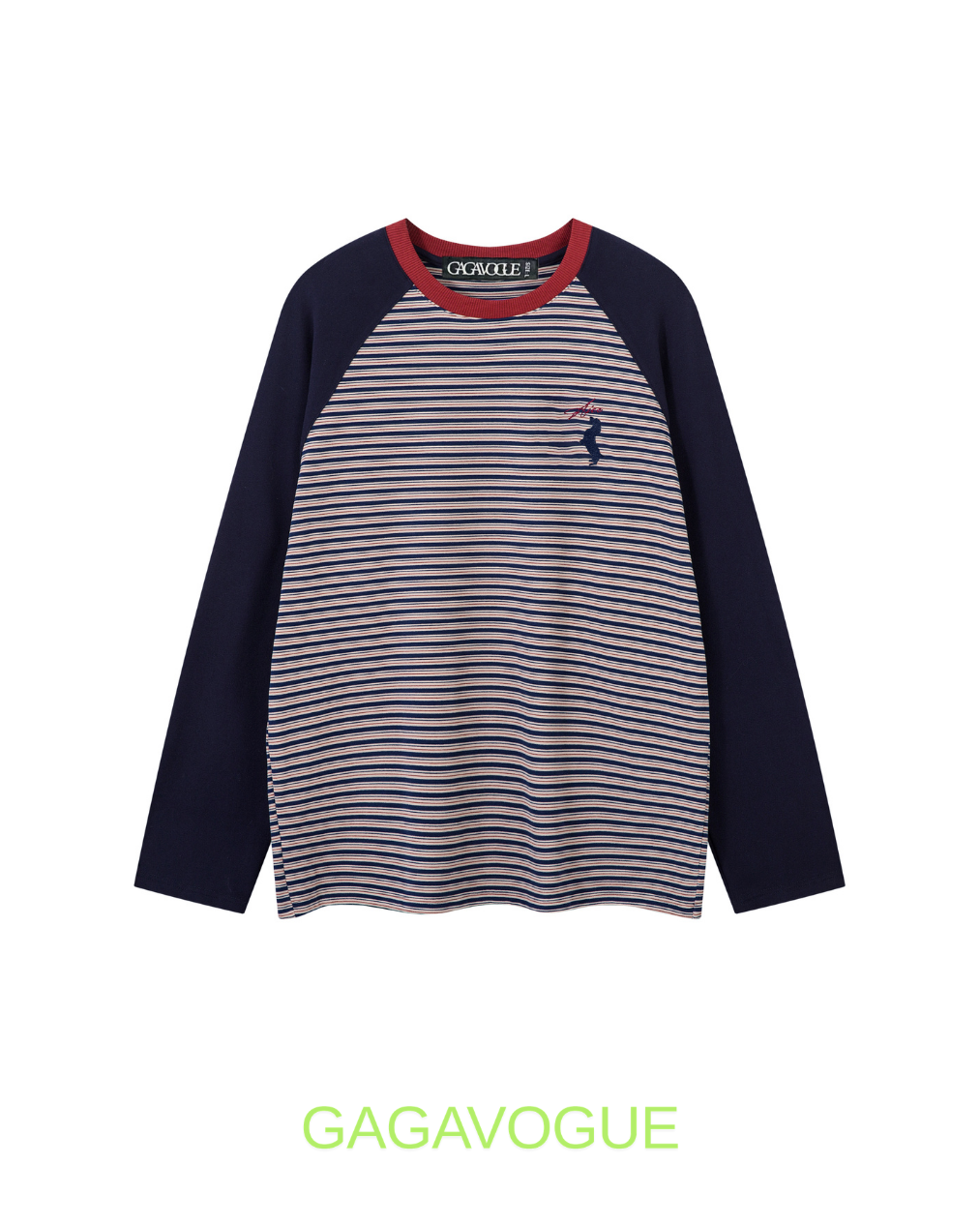 GAGAVOGUE CONTRAST RAGLAN STRIPE LONG SLEEVE T-SHIRT