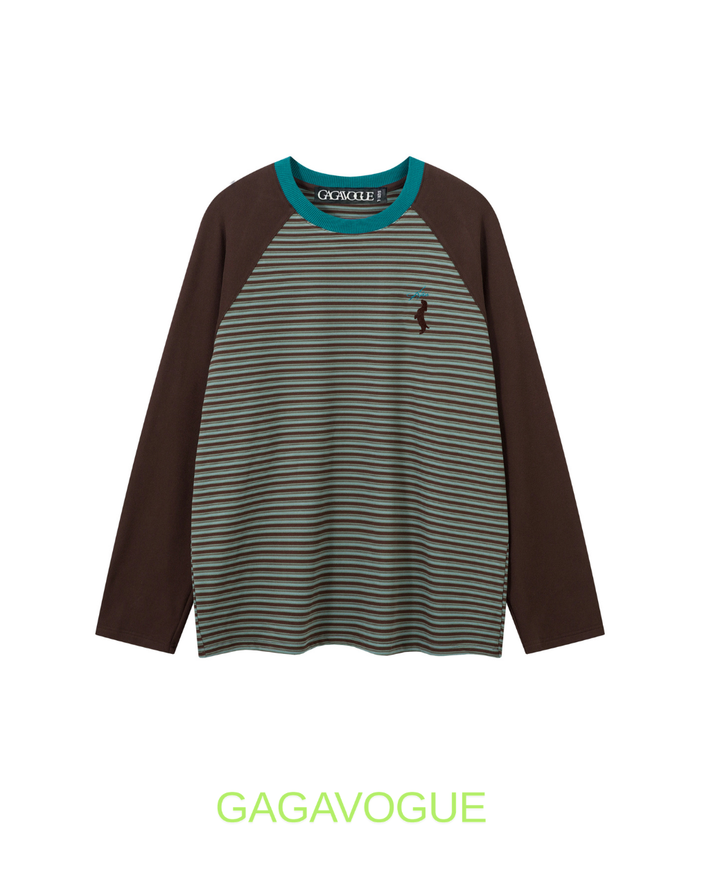GAGAVOGUE CONTRAST RAGLAN STRIPE LONG SLEEVE T-SHIRT