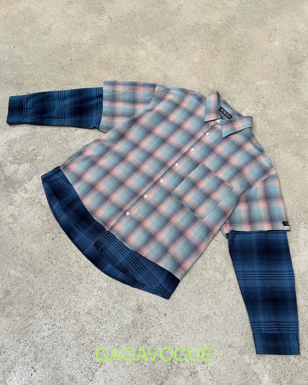 GAGAVOGUE VINTAGE PLAID LAYERED LONG SLEEVE SHIRT
