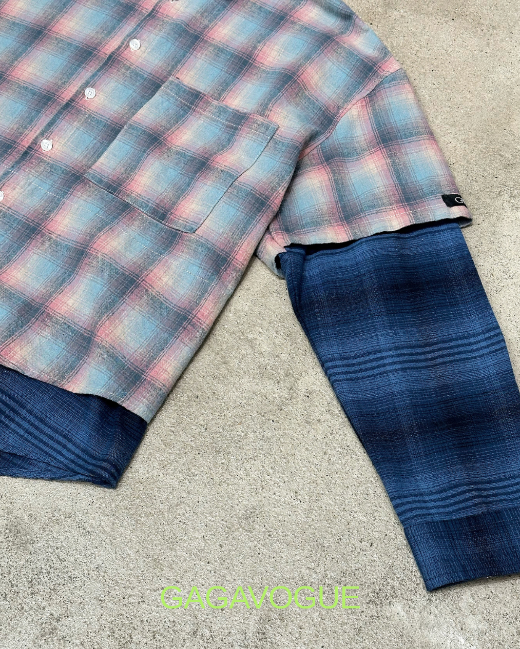 GAGAVOGUE VINTAGE PLAID LAYERED LONG SLEEVE SHIRT