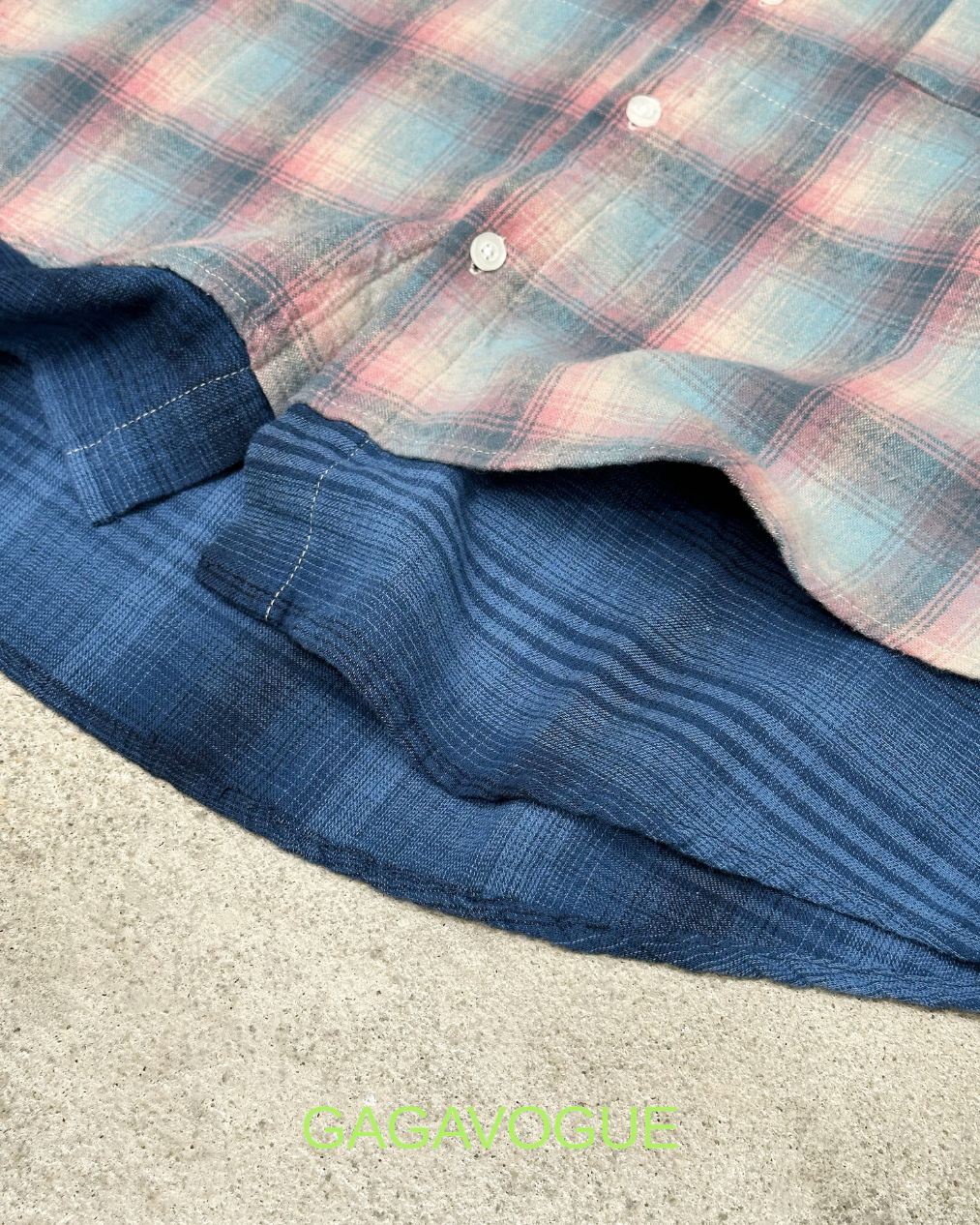 GAGAVOGUE VINTAGE PLAID LAYERED LONG SLEEVE SHIRT