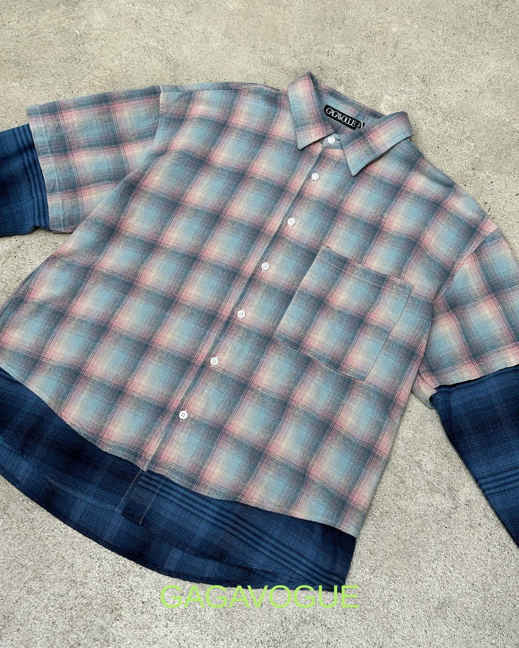 GAGAVOGUE VINTAGE PLAID LAYERED LONG SLEEVE SHIRT