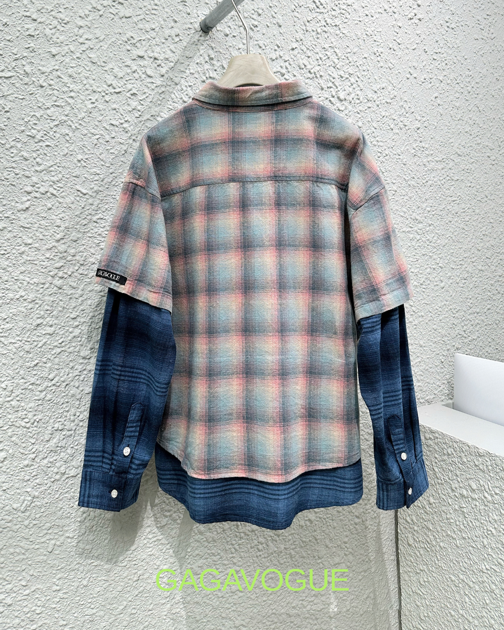 GAGAVOGUE VINTAGE PLAID LAYERED LONG SLEEVE SHIRT