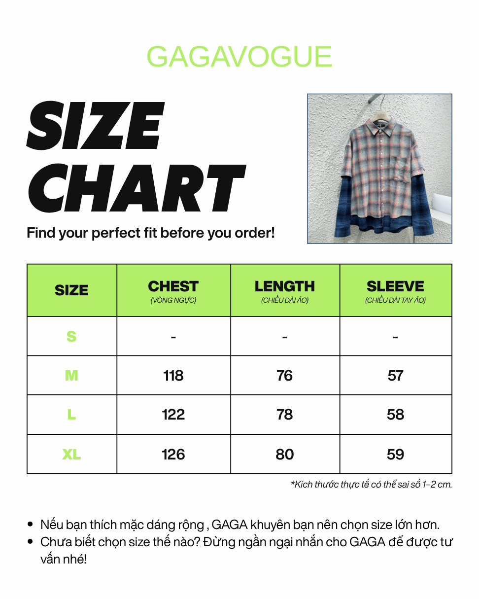 GAGAVOGUE VINTAGE PLAID LAYERED LONG SLEEVE SHIRT