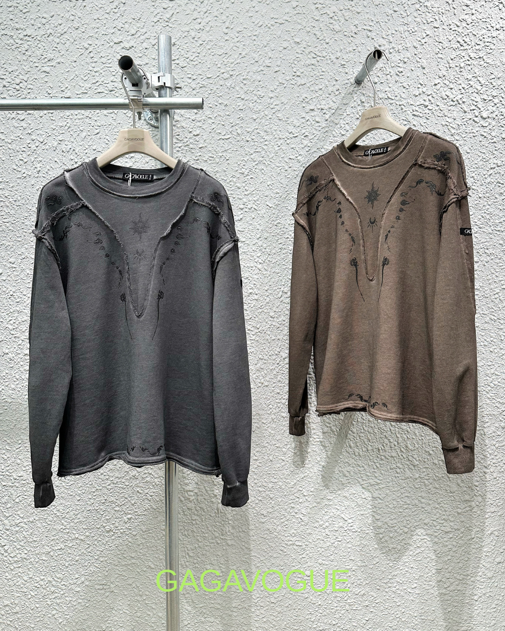 GAGAVOGUE DISTRESSED DECONSTRUCTED PANEL LONG SLEEVE T-SHIRT
