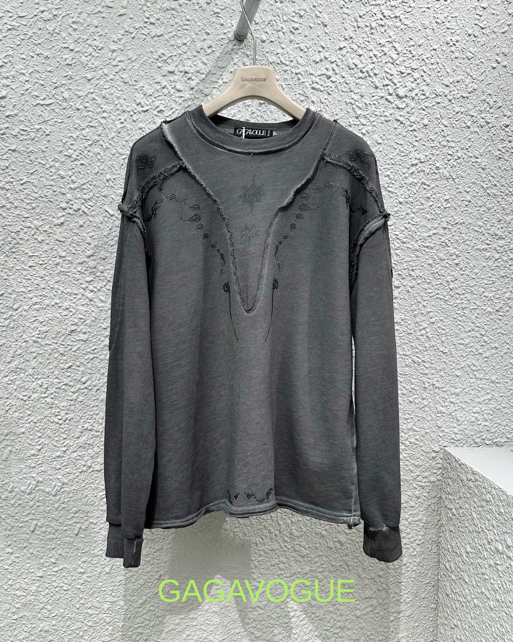 GAGAVOGUE DISTRESSED DECONSTRUCTED PANEL LONG SLEEVE T-SHIRT