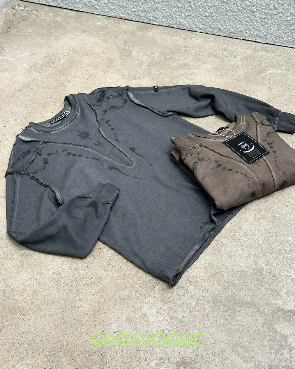 GAGAVOGUE DISTRESSED DECONSTRUCTED PANEL LONG SLEEVE T-SHIRT
