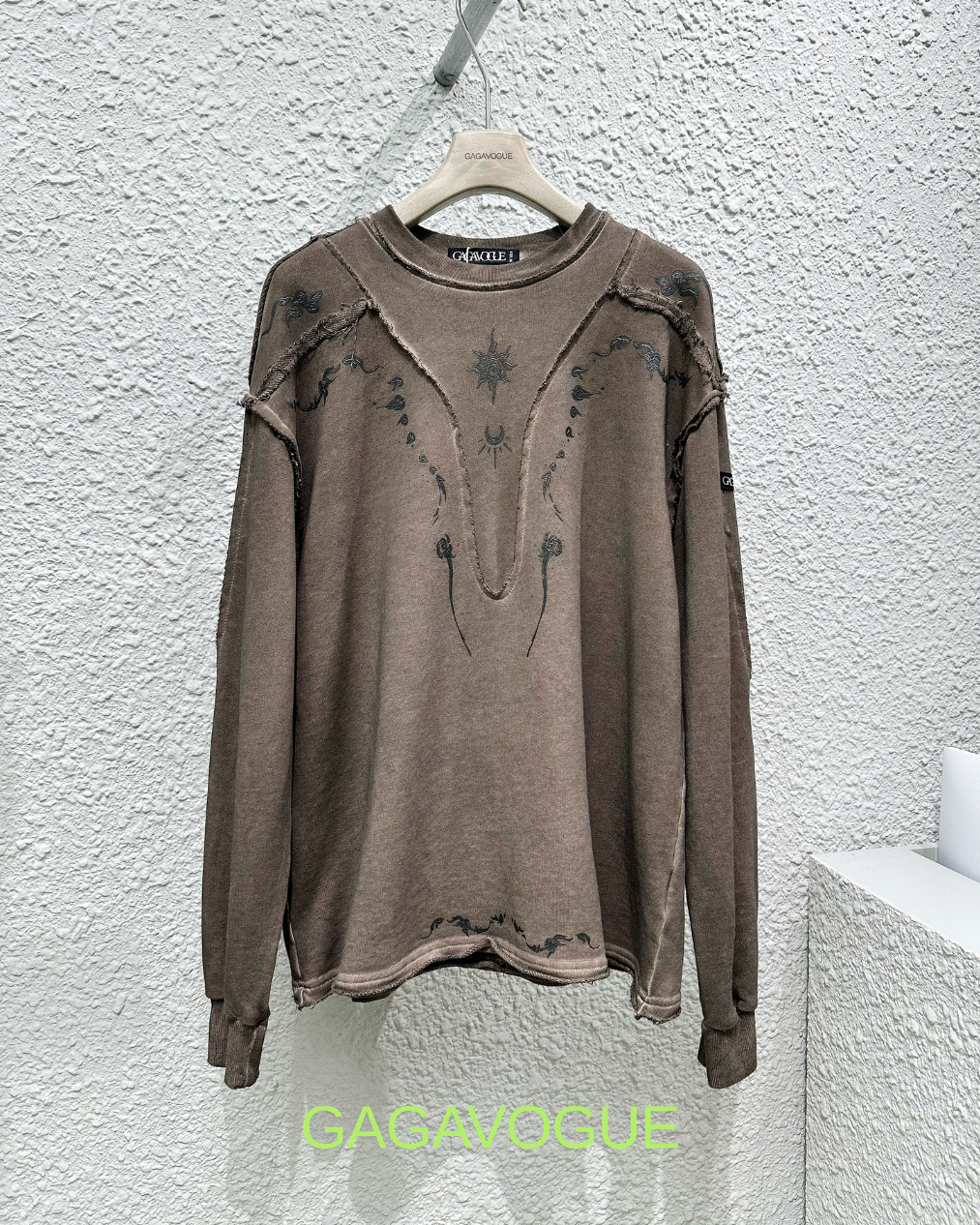 GAGAVOGUE DISTRESSED DECONSTRUCTED PANEL LONG SLEEVE T-SHIRT