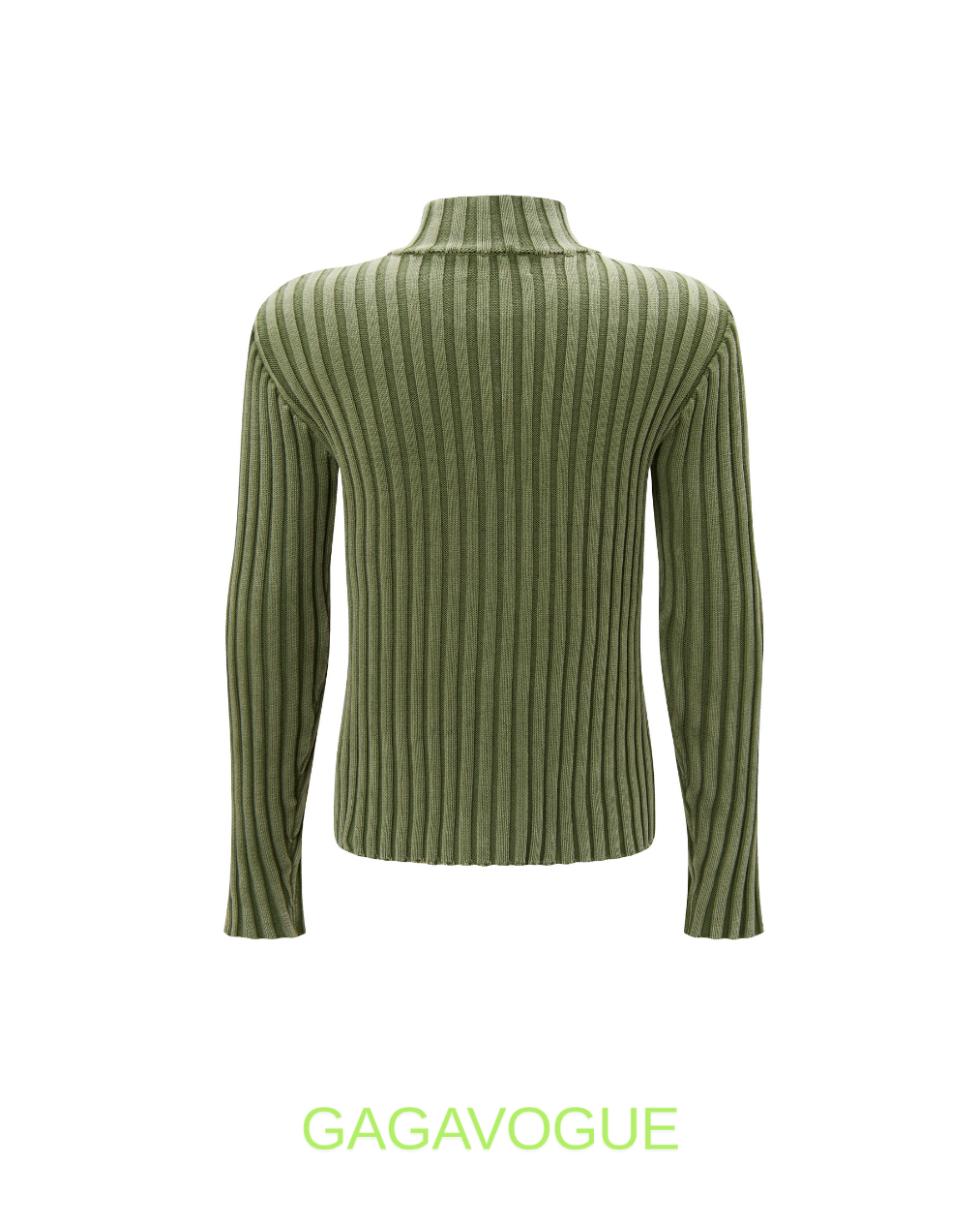 GAGAVOGUE RIBBED OLIVE ZIP-UP HIGH NECK KNIT TOP