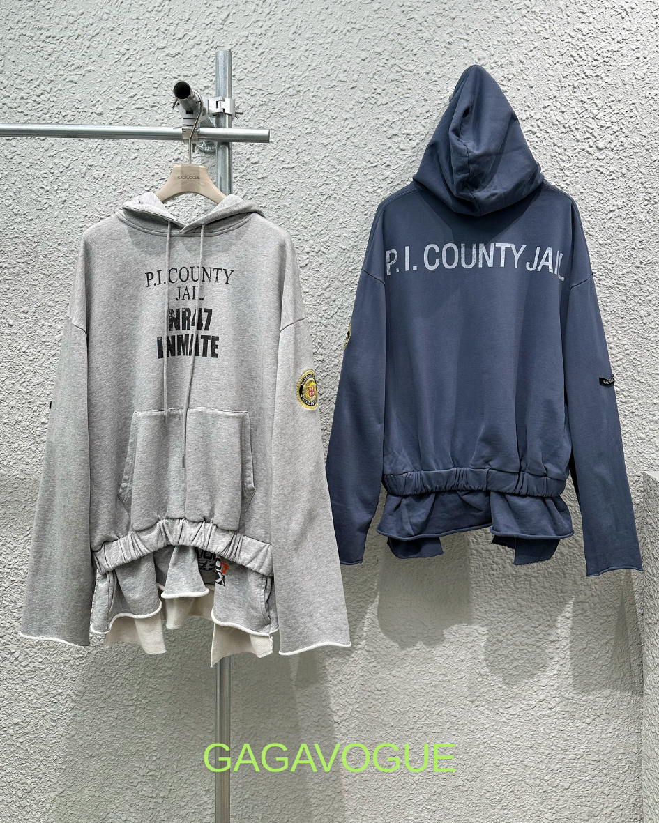 GAGAVOGUE P.I. COUNTY INMATE GRAPHIC DECONSTRUCTED HOODIE