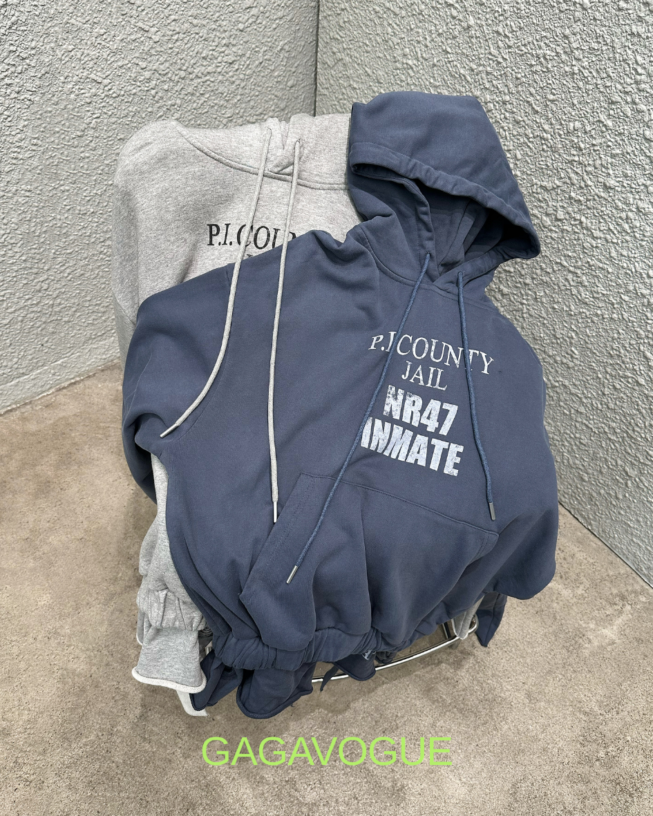 GAGAVOGUE P.I. COUNTY INMATE GRAPHIC DECONSTRUCTED HOODIE