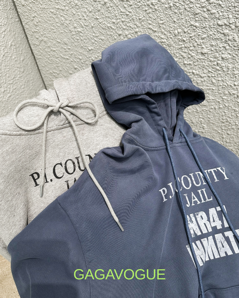 GAGAVOGUE P.I. COUNTY INMATE GRAPHIC DECONSTRUCTED HOODIE