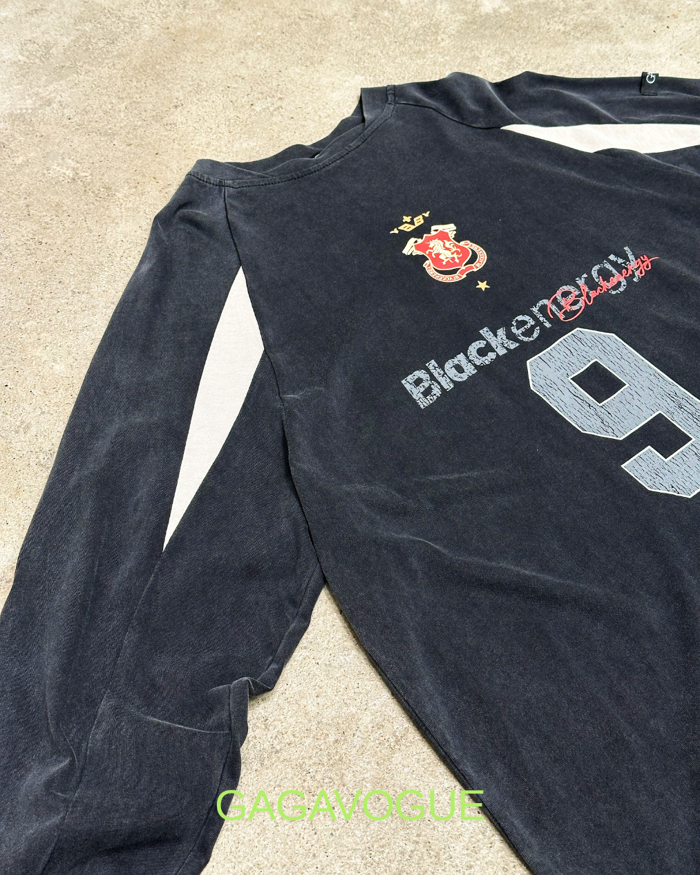 GAGAVOGUE BLACK ENERGY NUMBER 9 RAGLAN LONG SLEEVE TEE