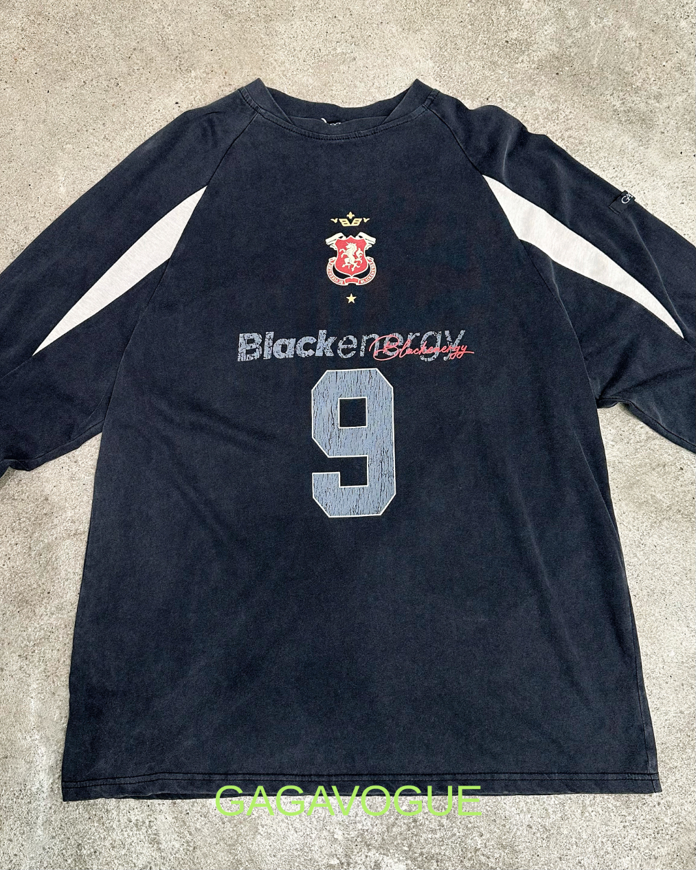 GAGAVOGUE BLACK ENERGY NUMBER 9 RAGLAN LONG SLEEVE TEE