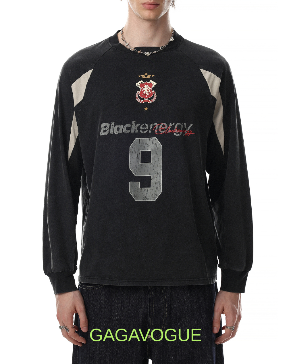 GAGAVOGUE BLACK ENERGY NUMBER 9 RAGLAN LONG SLEEVE TEE