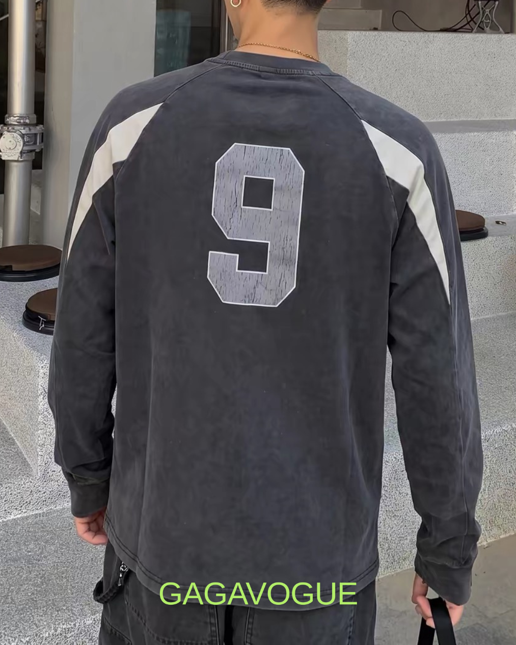 GAGAVOGUE BLACK ENERGY NUMBER 9 RAGLAN LONG SLEEVE TEE