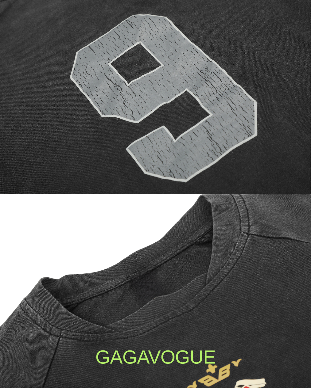 GAGAVOGUE BLACK ENERGY NUMBER 9 RAGLAN LONG SLEEVE TEE