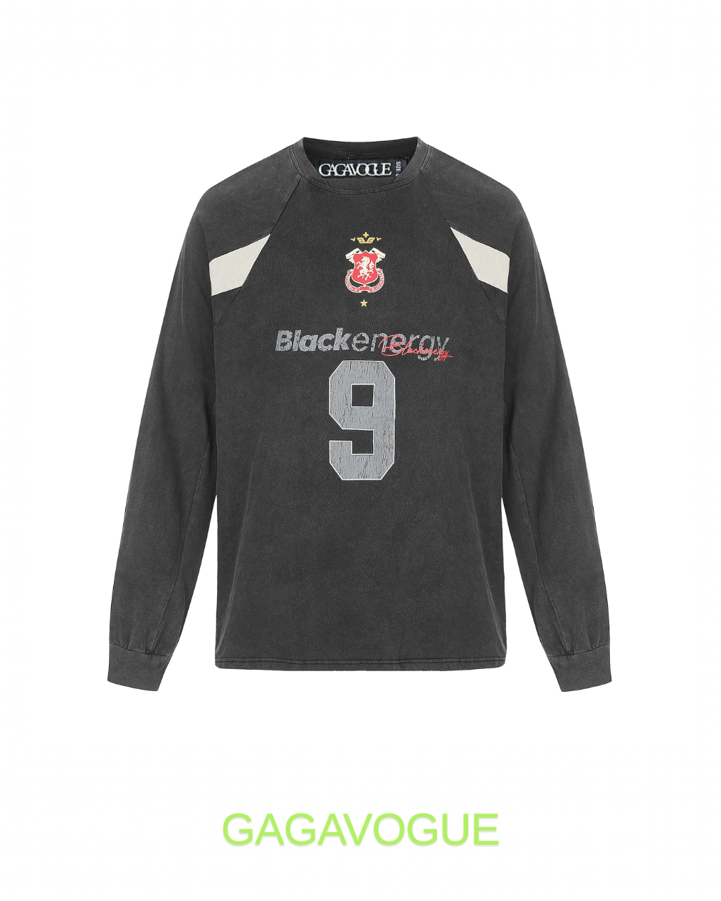 GAGAVOGUE BLACK ENERGY NUMBER 9 RAGLAN LONG SLEEVE TEE