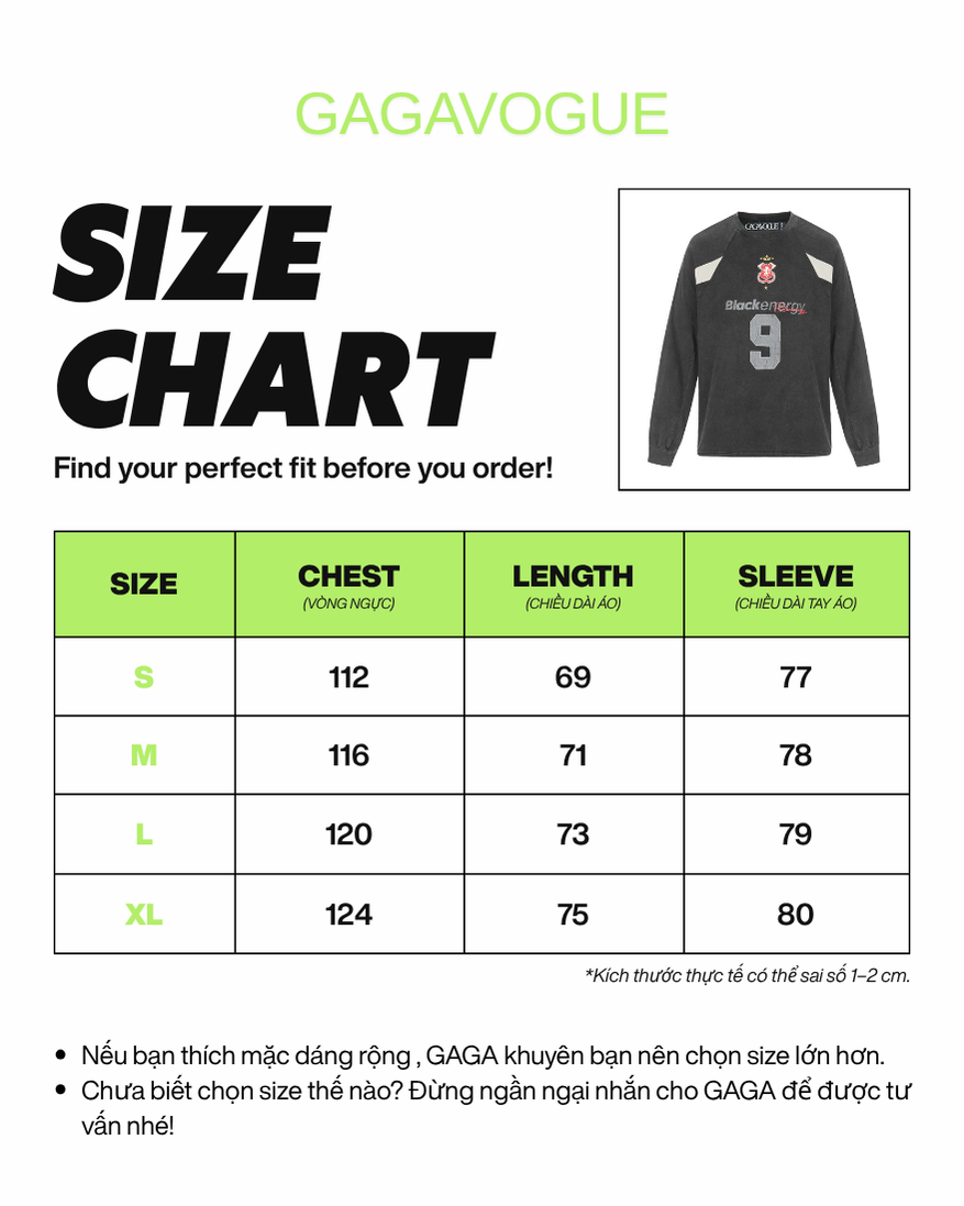 GAGAVOGUE BLACK ENERGY NUMBER 9 RAGLAN LONG SLEEVE TEE