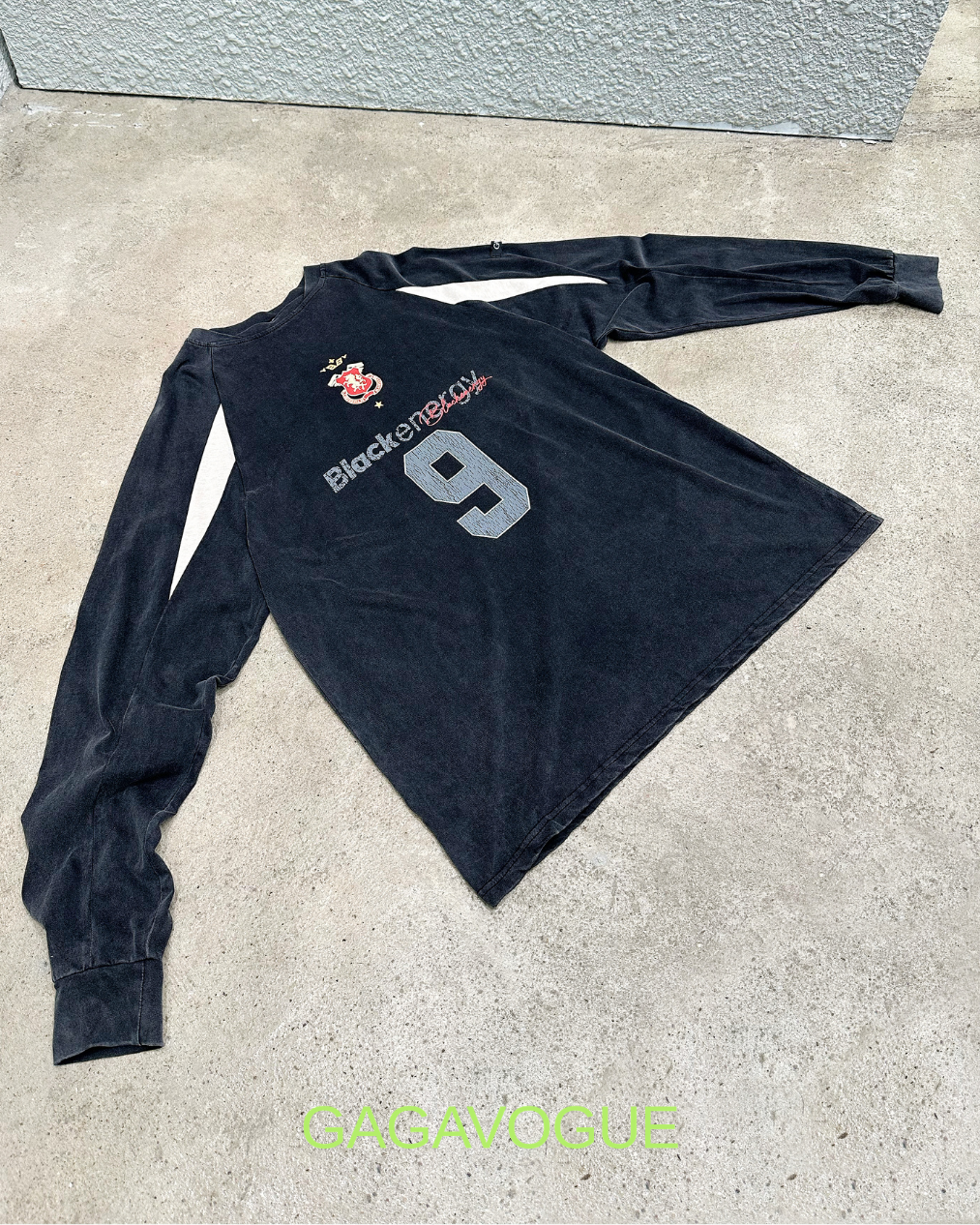 GAGAVOGUE BLACK ENERGY NUMBER 9 RAGLAN LONG SLEEVE TEE