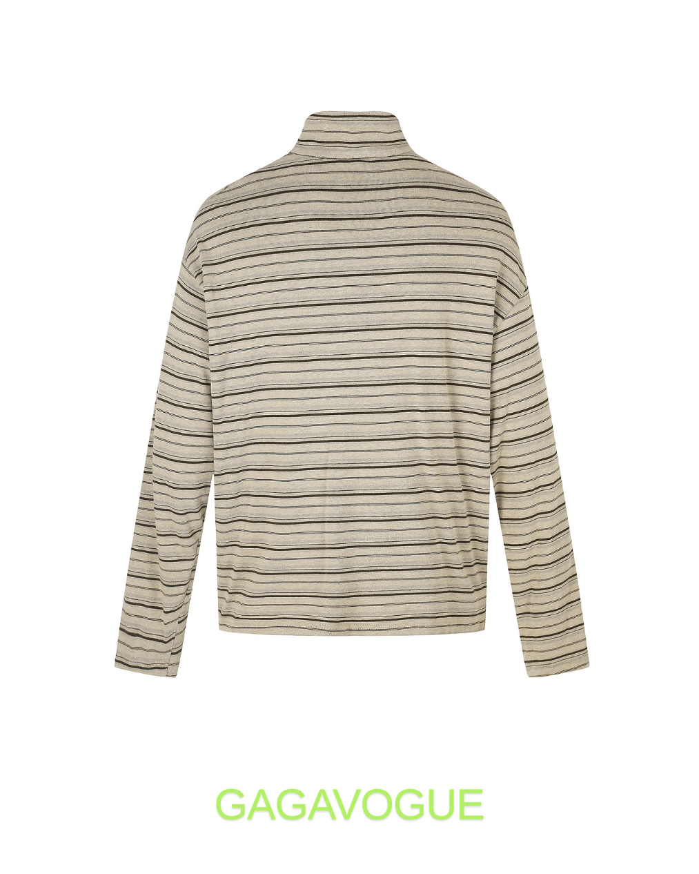 GAGAVOGUE STRIPED STAND COLLAR BUTTON PLACKET LONG SLEEVE TOP